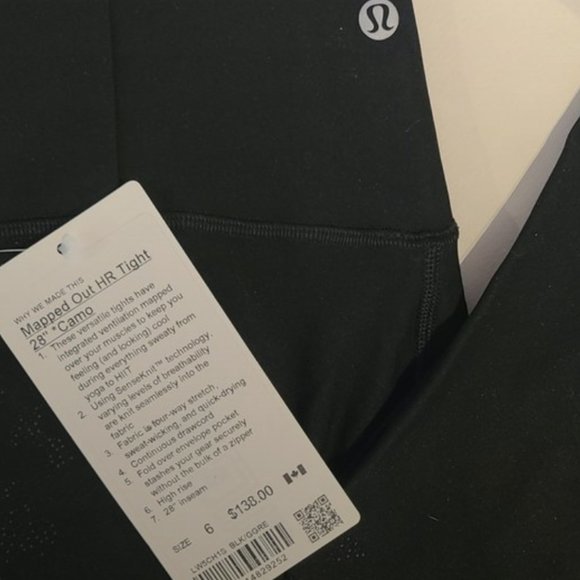 Nwt Lululemon  28" mapped out Tight 28" black SenseKnit *camo* - Picture 3 of 8